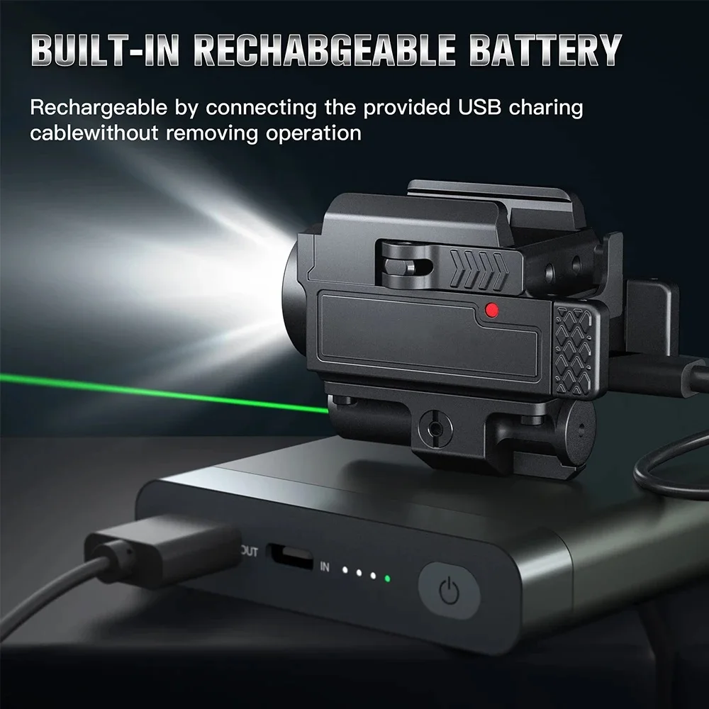 Richfire Green Laser & Flashlight Combo 800 Lumens Weapon Gun Light Compact USB Rechargeable Quick Release Gun Torch