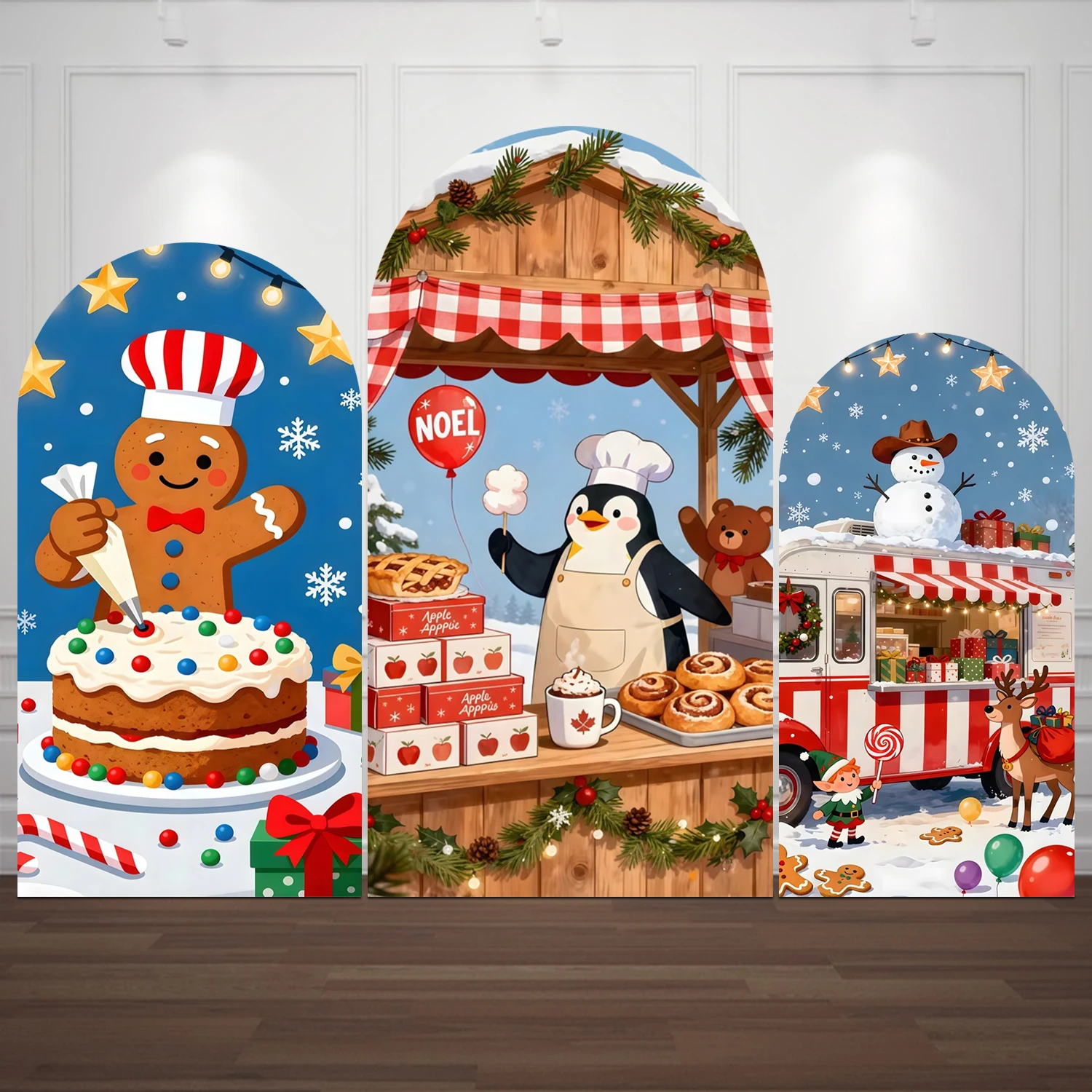 Yeele Christmas Bread Stall Arch Backdrop Cover Winter Snow Baker Gift Truck Baby Shower Noel Spandex Elastic Arched Background