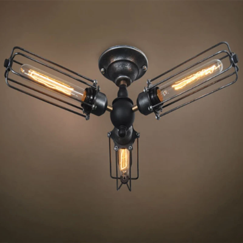 

2026 Vintage Industrial Barn Metal Cage Ceiling Lamp Flush Mount Steampunk Edison Hanging Light Mini Art Chandelier 110V/220V/23