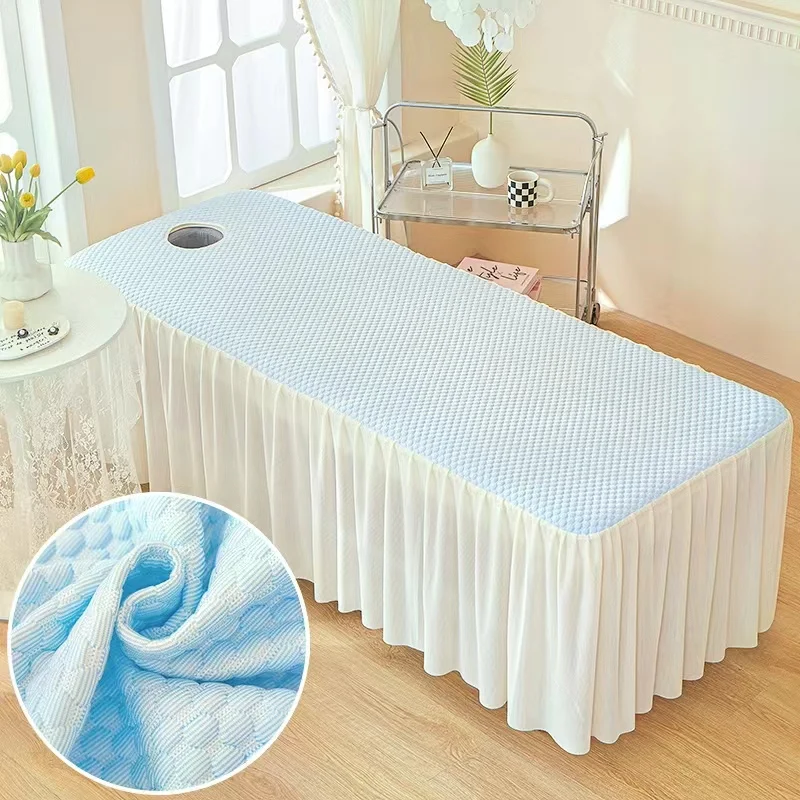 Cool Summer Beauty Salon Bedskirt Full Cover Skin-Friendly SPA Massage Table Bed Cover Sheet Bed Skirt Colchas with Hole