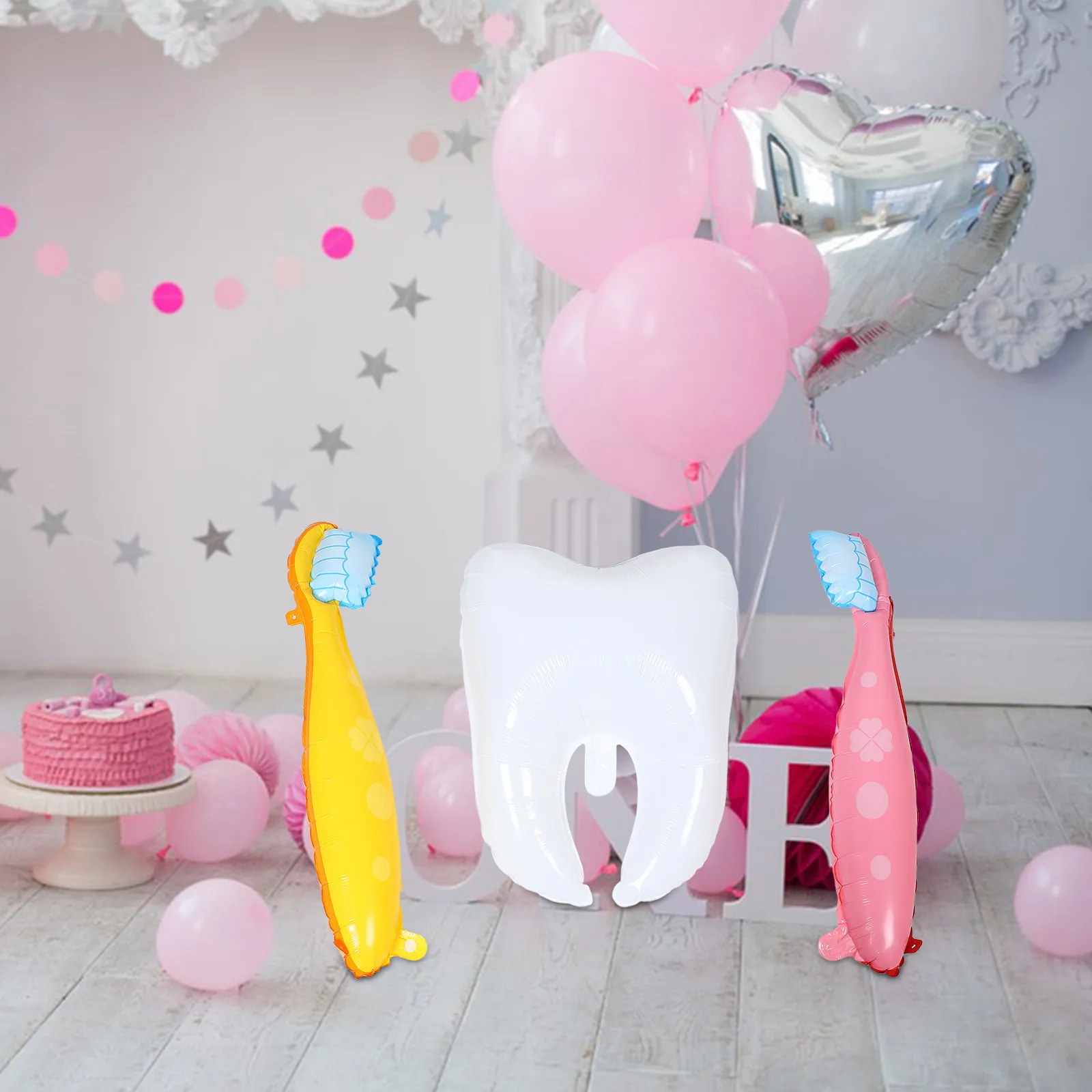 1Set Dental Party Decorations Large Tooth and Toothbrush Balloons Vibrant Educational Theme for Kids Oral School