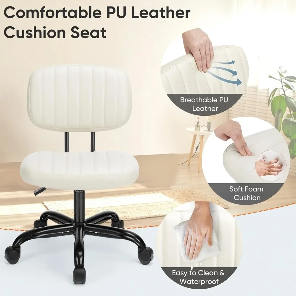 Armless Home Office Desk Chair Ergonomic with Low Back Lumbar Support, Height Adjustable PU Leather Computer Task