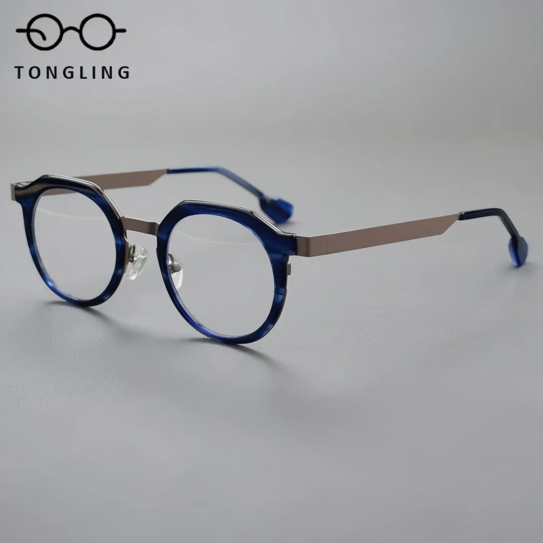 High-Quality Fashion Men Handcrafted Round Eyeglasses Vintage Women Acetate+Alloy Fashion Commuting Personalized Eyeglass Frame