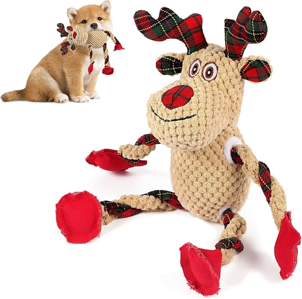 Weihnachten Hundespielzeug Plüsch Quietschspielzeug Kauen Knoten Zähneknirschen Interaktives Artefakt Verbesserung der Intelligenz Hirschförmige Haustiere