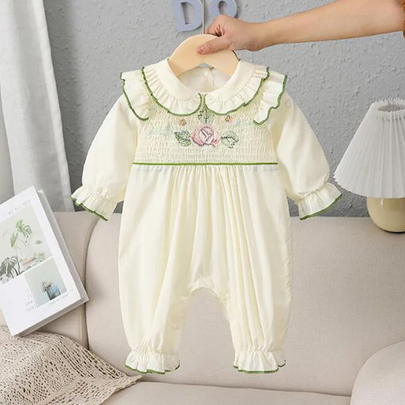 

Infant Baby Girls Long Sleeve Cute Embroider Jumpsuit Spring Newborn Baby Girls Clothes Rompers Kids Baby Girl Rompers 0-2Yrs