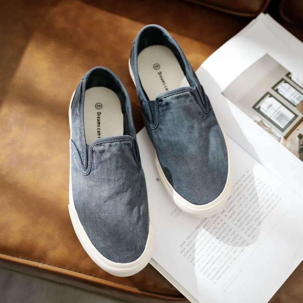 Men's Washed Canvas Shoes 2026 Summer New One Foot Flat Shoes for Mens Vintage Simple Men's Casual Sports Shoes Sneakers Men