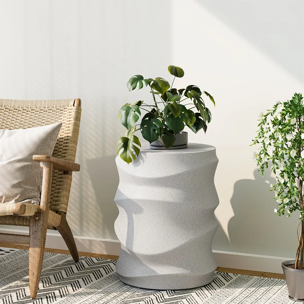 

Outdoor Side Tables for Patio, Courtyard Coffee Table, 18" H Concrete Accent End Table, Indoor Small Round Plant Stands Table Outside, Garden Stools for Yard, Christmas Festival Decoration Table