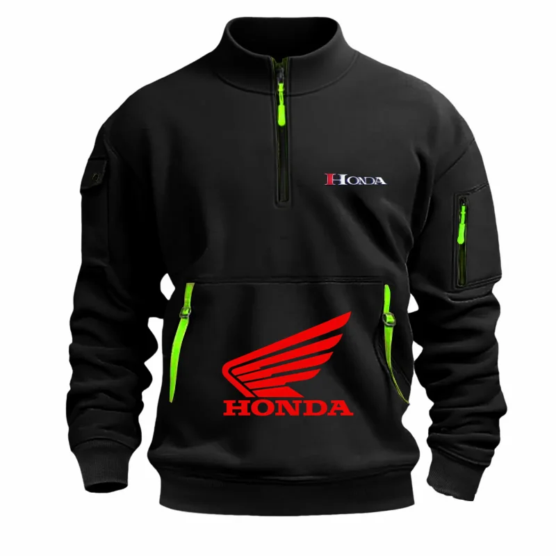 

Honda Half Zipper Hoodie Outdoor Cycling Warmth Functional Sweater, Multi Pocket Design, Motorcycle Enthusiast Autumn/Winter Coa