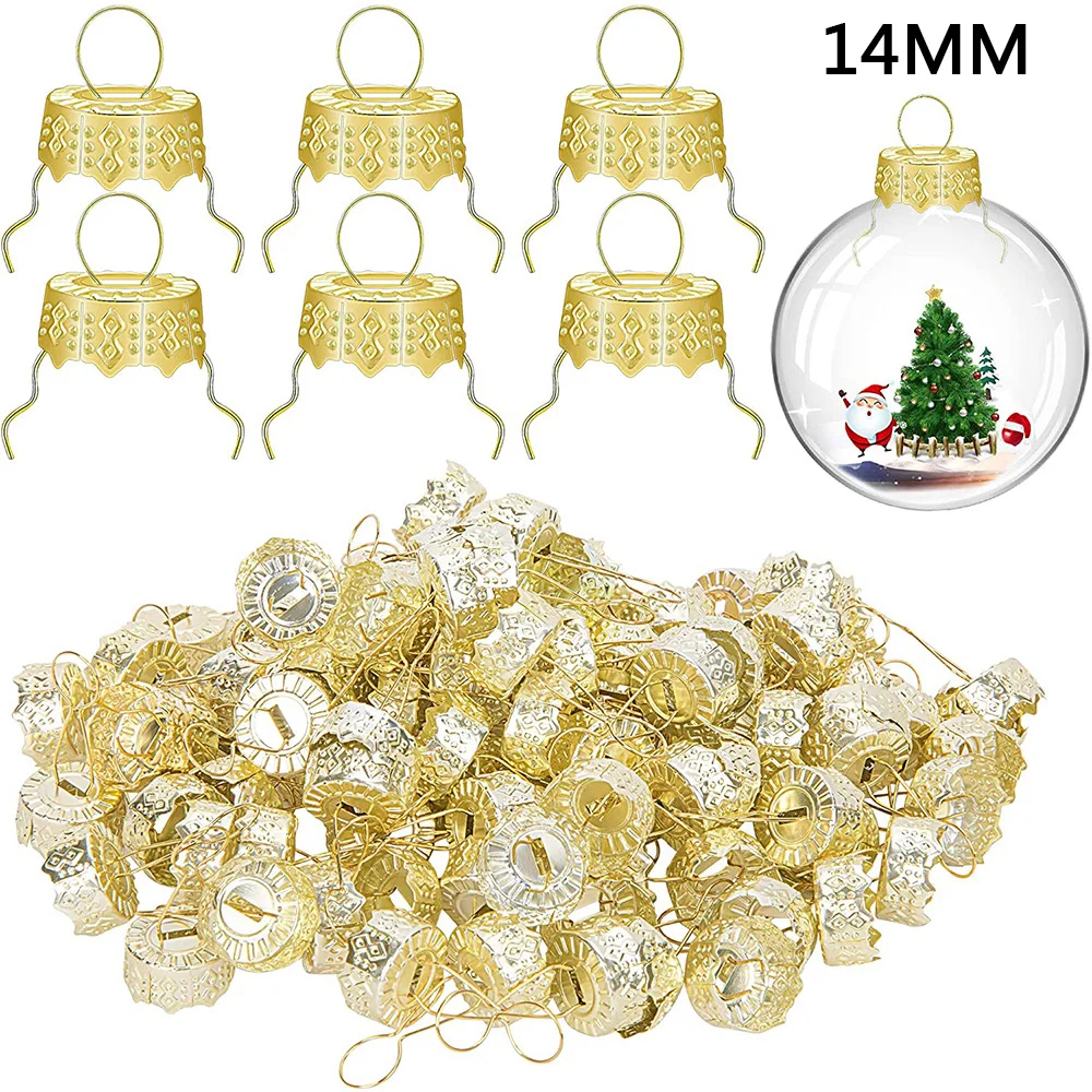 50PCS Round Christmas Ball Ornament Caps Gold Removable Metal Hangers Cap Xmas New Year Replacement Ornaments Cap DIY Home Decor