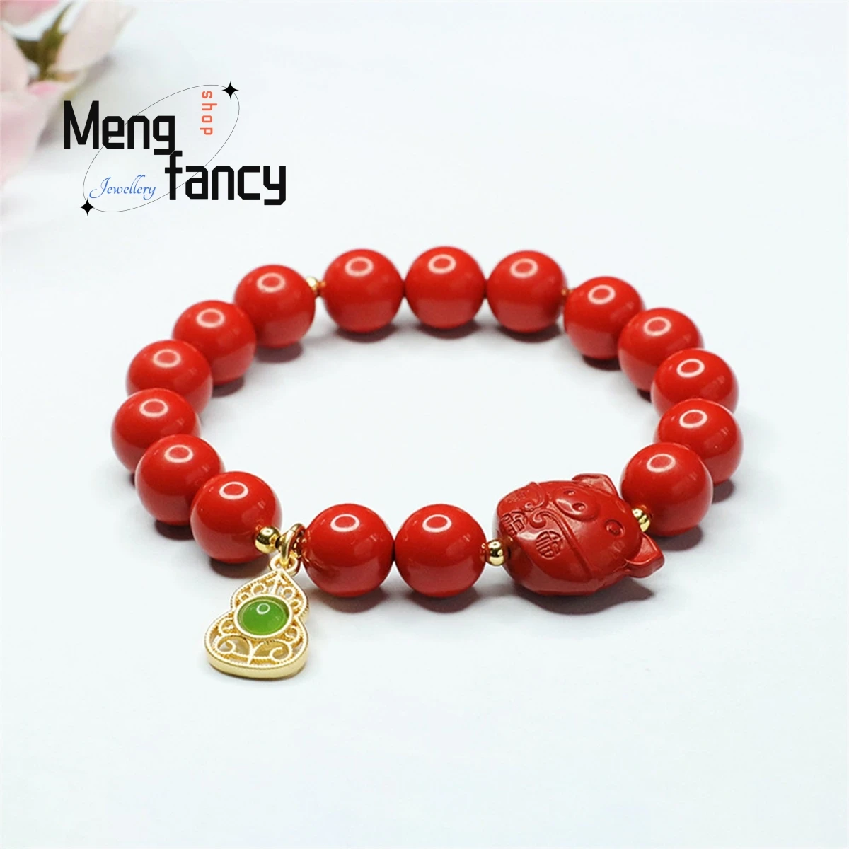 

Natural Authentic Red Cinnabar Zodiac Auspicious Pig Tassel Gourd Bead Bracelet Simple Generous Personalized Versatile Jewelry