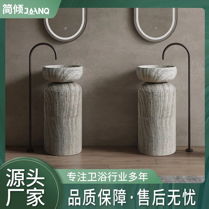 

Wabi Sand wind travertine column basin balcony outdoor art floor type stone sink personalized vertical sink basin
