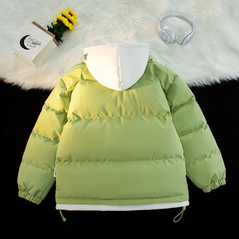 Nuevas chaquetas acolchadas de algodón gruesas de lana de invierno para hombres y mujeres, abrigos cálidos para parejas de moda con bloques de Color y cuello levantado