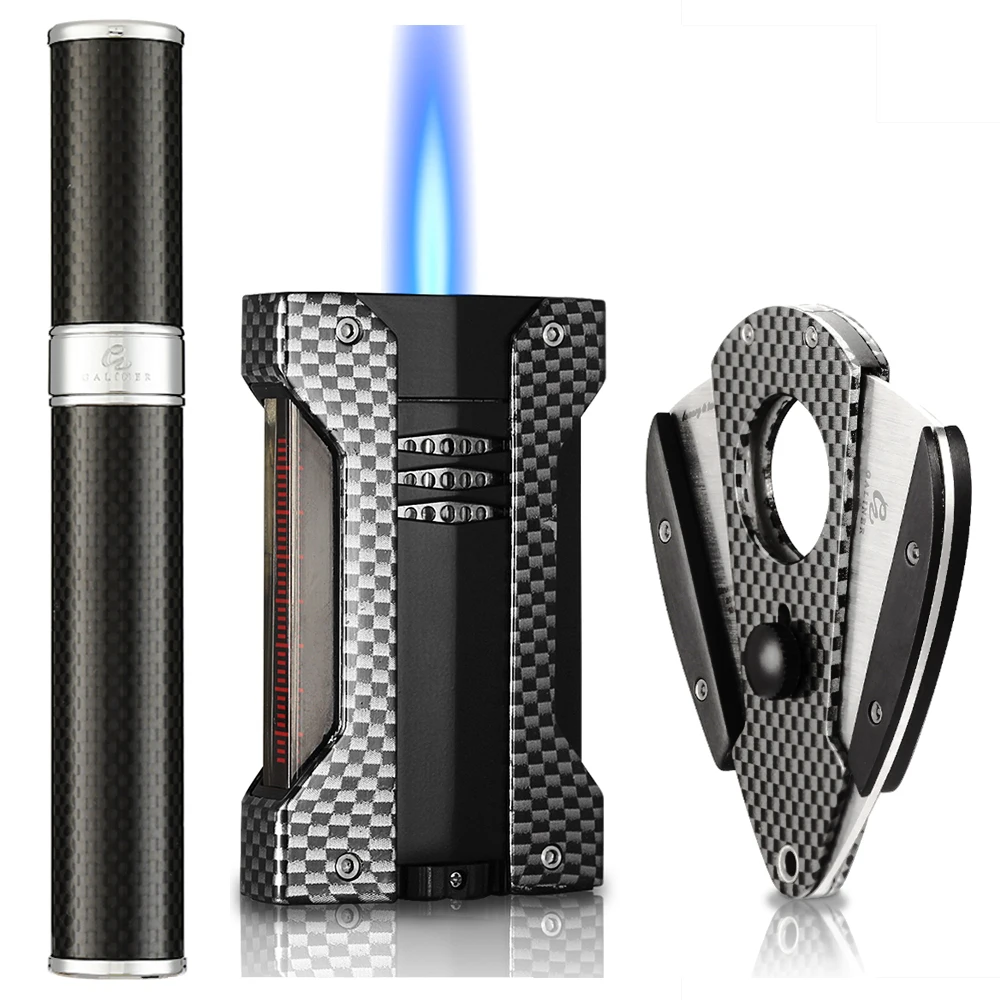 

GALINER 1 Cigar Tube Holder Carbon Fiber Butane Gas 1 Jet Cigar Lighter Portable Sharp Blade Cigar Cutter Guillotine