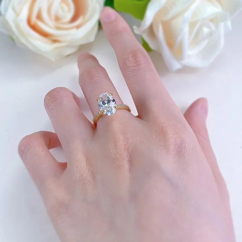 14K Gold Oval Lab Diamond Ring 100% Real 925 Sterling Silver Engagement Wedding Band Rings for Women Bridal Promise Jewelry
