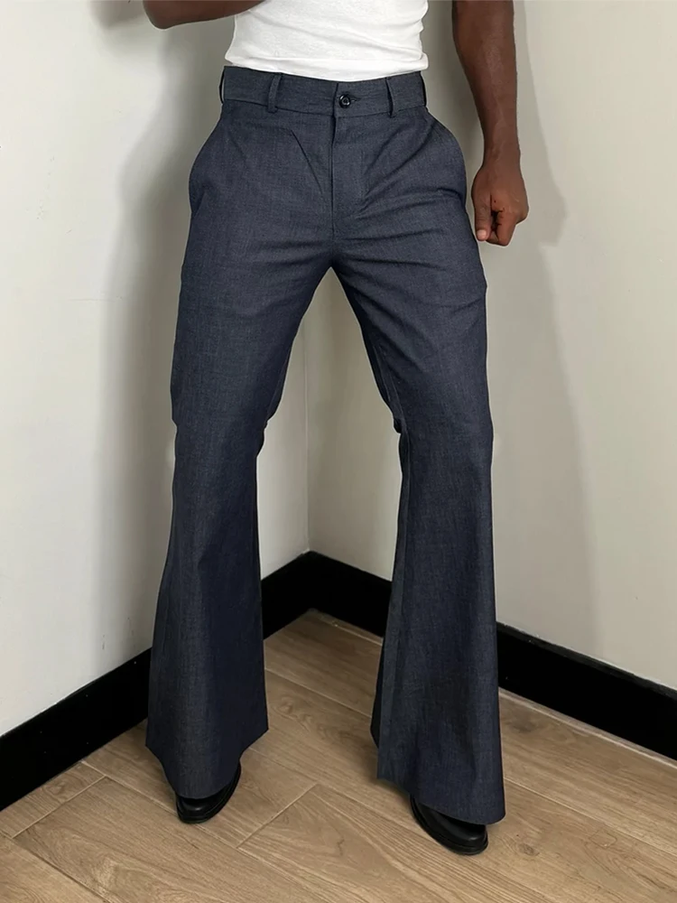 

Винтажные мужские однотонные брюки-клеш, осенние модные широкие брюки, мужские вечерние модные облегающие расклешенные брюки для мужчин