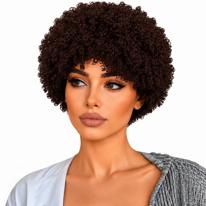 Women's dark brown spiral curl wig, 8 inches, suitable for Halloween and Christmas parties.
