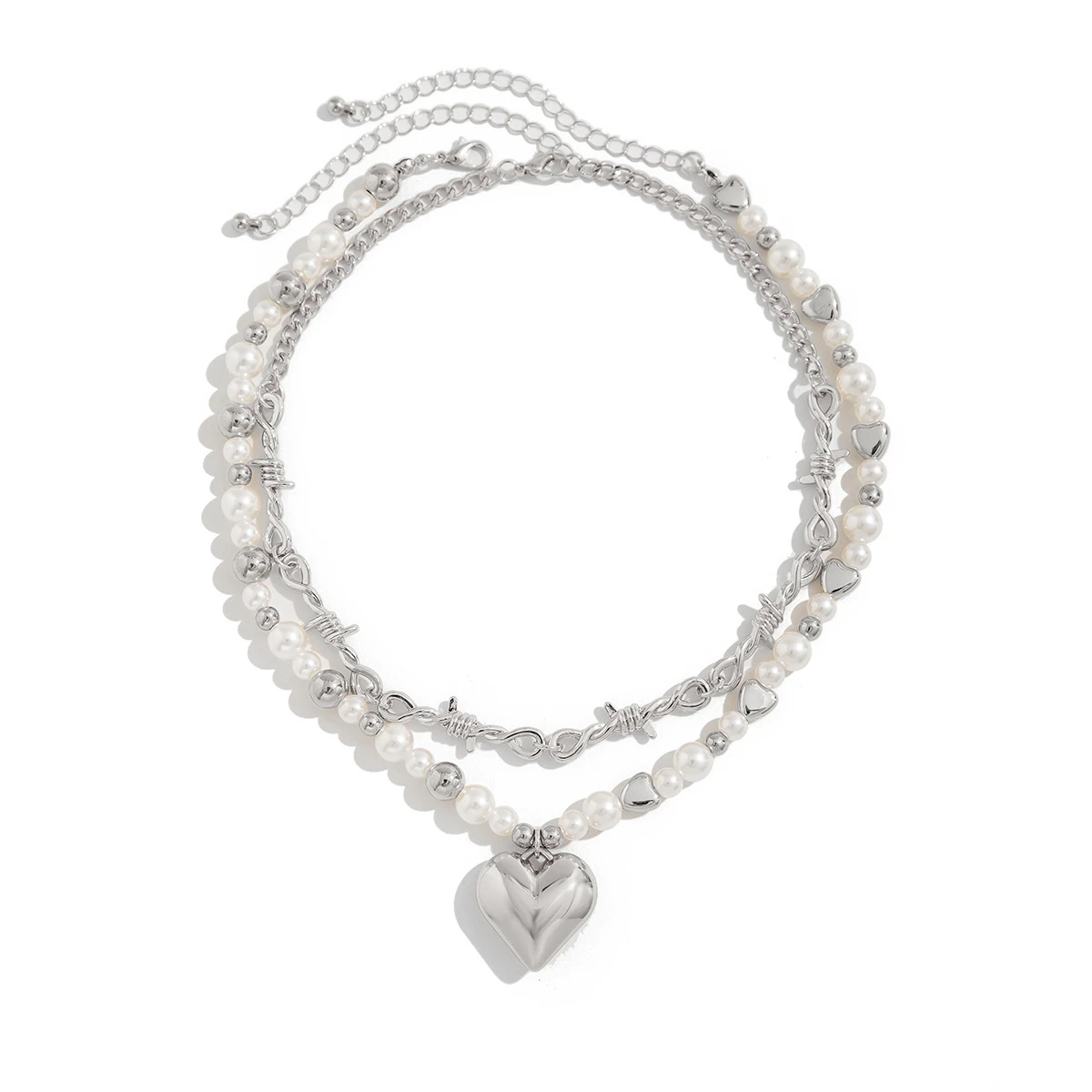 Trendy Layered Pearl Necklace for Women Fashion Heart Pendant Choker Chain Jewelry Elegant Statement Accessories Gift for Her