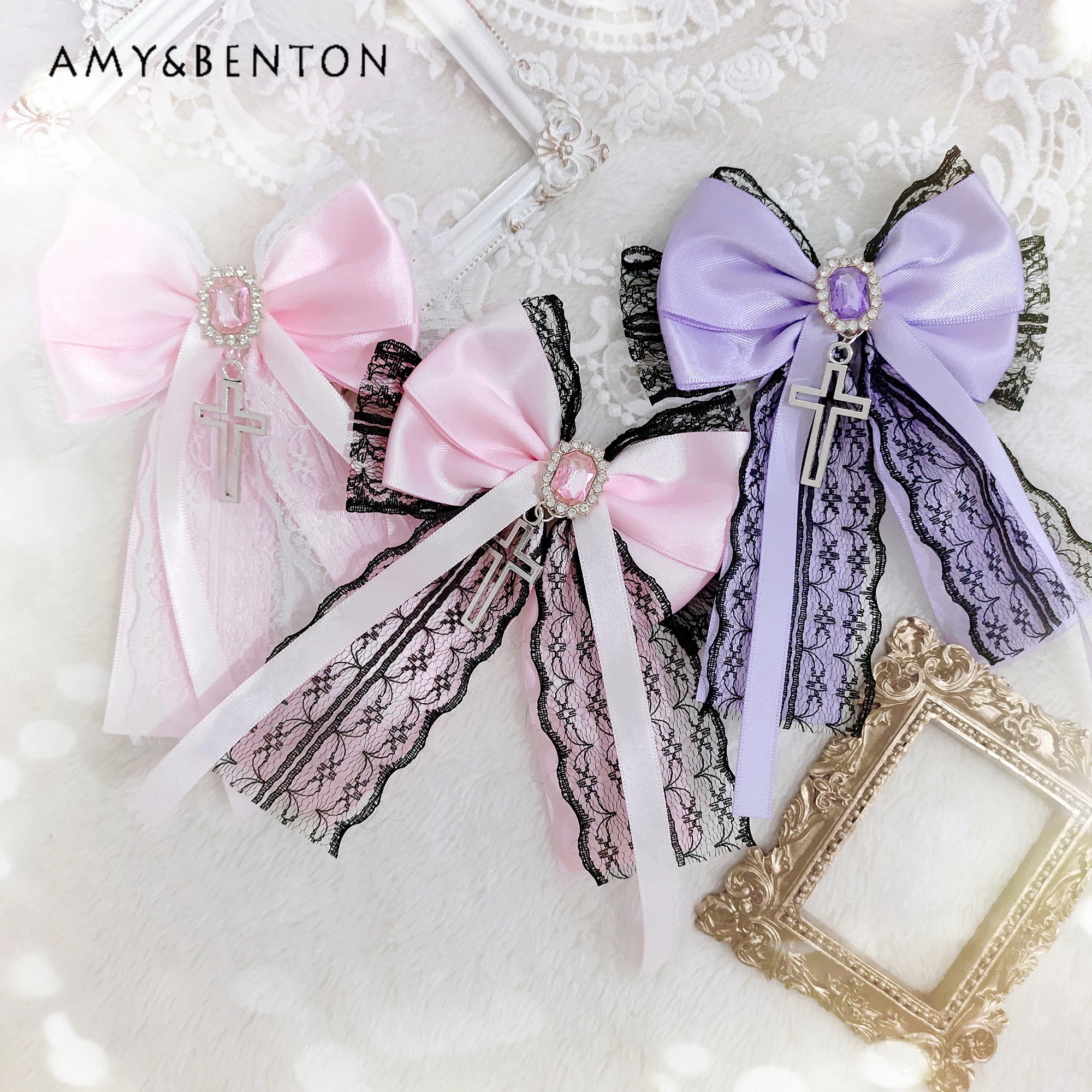 

New Japanese Sweet Cute Bow Lolita Headbands for Women Mine Series Cross All-Match Hair Band Harajuku Cool Lace Hair Accessories