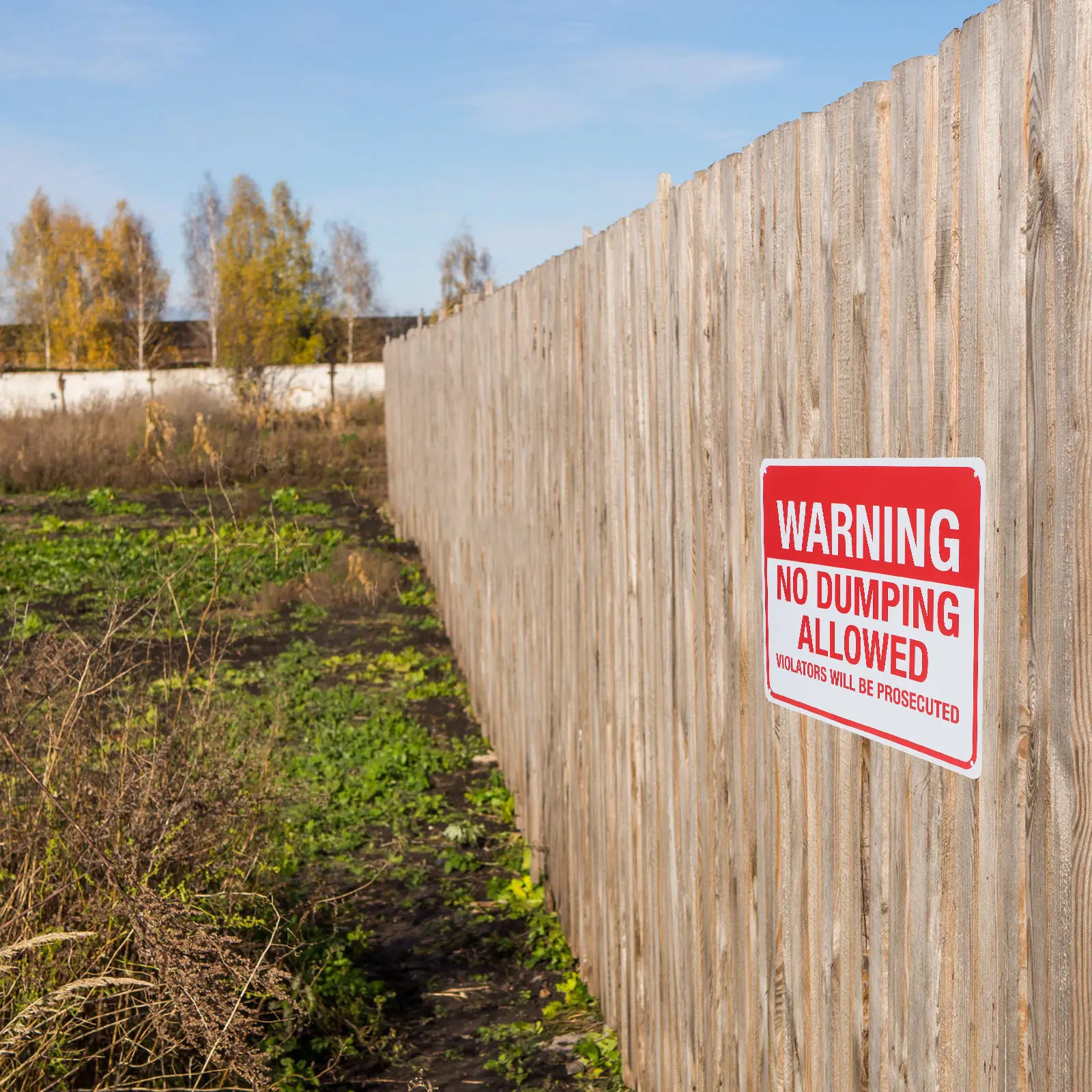 No Dumping Allowed Violators Will Be Prosecuted Iron Warning Sign Highly Visible Bright Colors Clear Font Outdoor Yard Gate