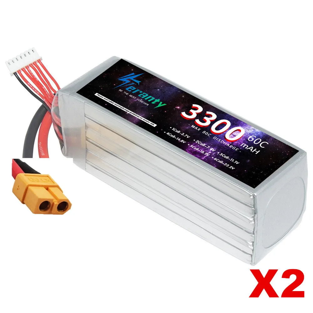 PYLRC TERANTY 3300MAH 60C 7.4V 11.1V 14.8V 22.2V Lipo-Akku für RC-Auto, Drohne, Quadcopter, Boot, 2S 3S 4S 6S, 2 Stück wiederaufladbare Batterien 6