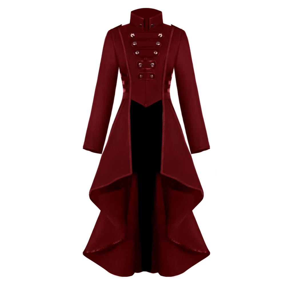 Fashion Women Vintage Steampunk Coat Jacket Punk Jacket Gothic Stand Collar Long Sleeve Irregular Swallowtail Skirt Hem Jackets