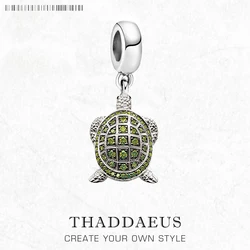 Green Tortoise Turtle Dangle Charm Authentic 925 Sterling Silver Women Men Jewellery Spring New Ocean Pendant