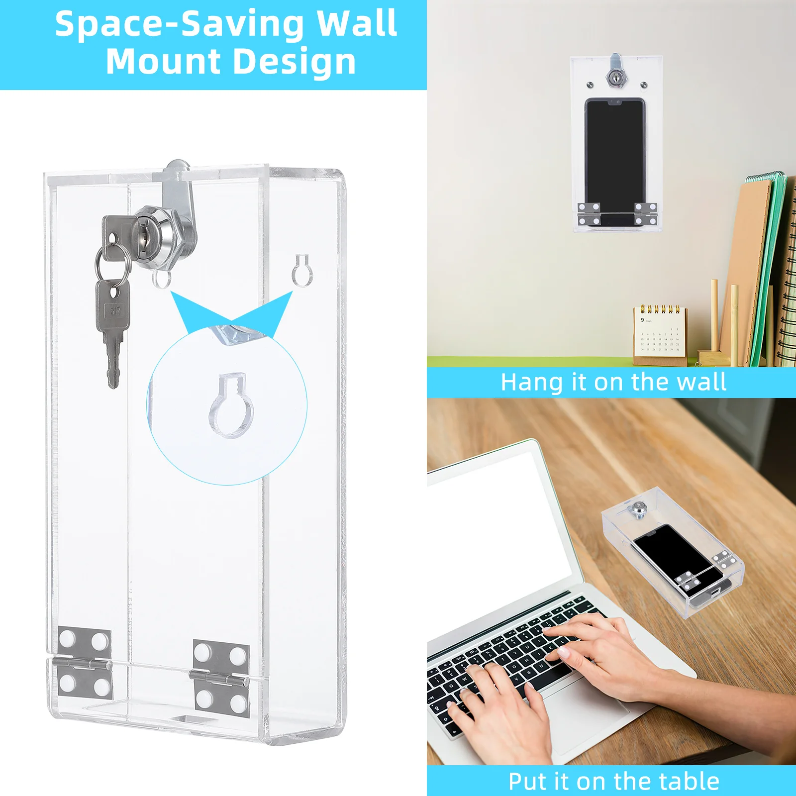 Transparent Storage Box Acrylic Phone Locker Cable Outlet Cover Emergency Calls Messages Strong Lightweight Fashionable Cell