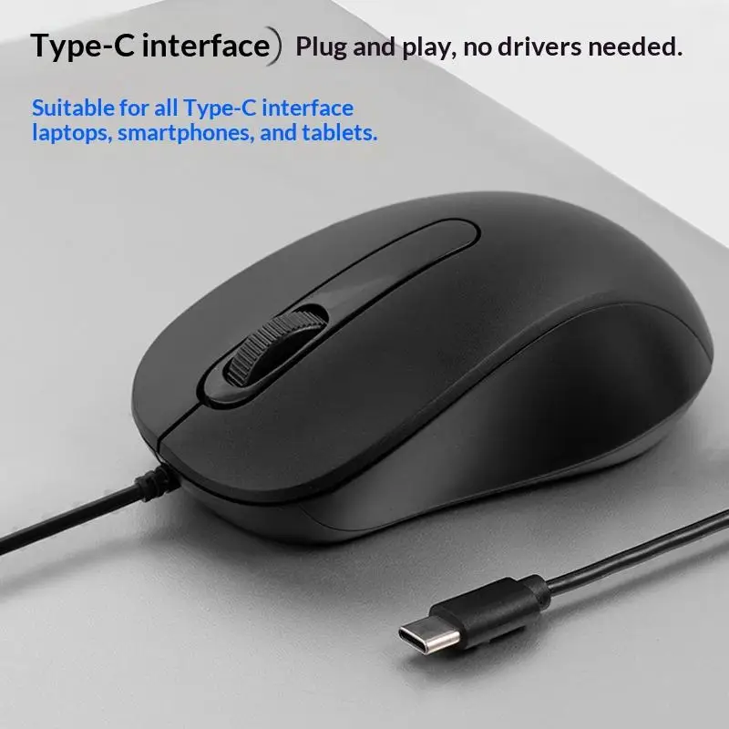 USB C Wired Mouse Silent Click 1000DPI Type-C Mouse For Laptop/Tablet/Phone Compatible With /Windows/Android Plug And Play