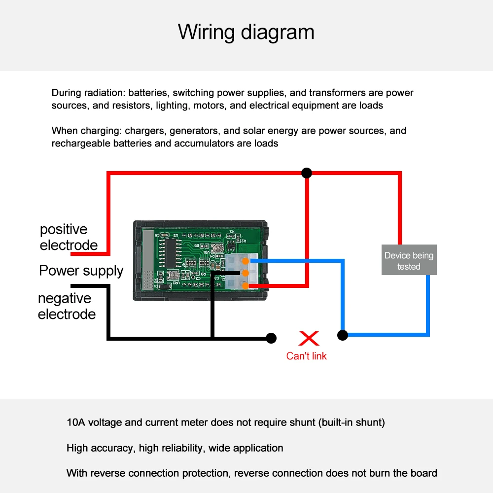 DC120V Current Voltmeter 10A 50A 100A Three-wire Digital Voltmeter Ammeter