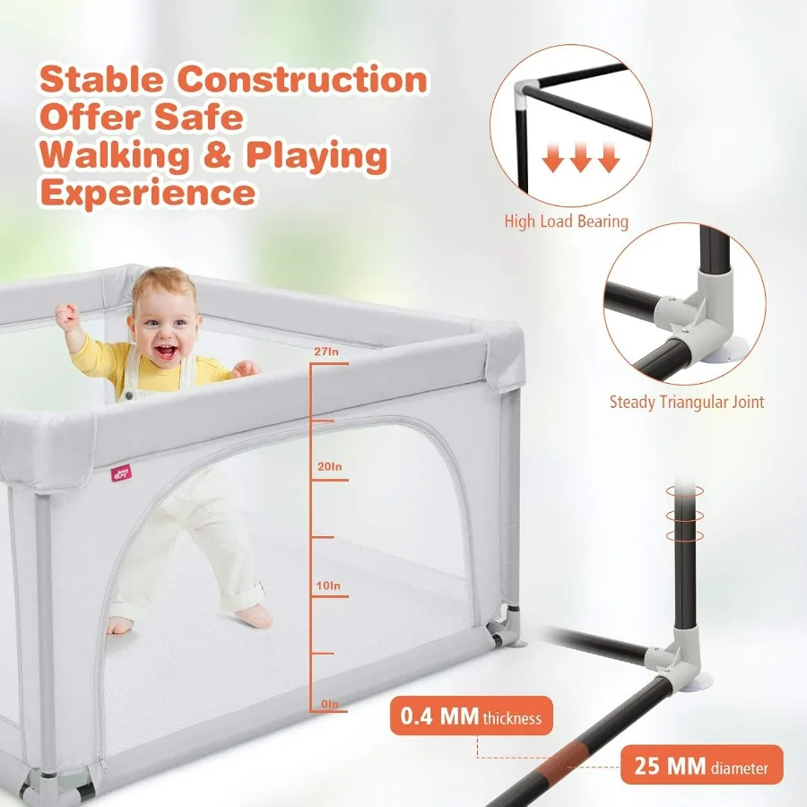 Cercadinho para bebês Extra Grande Playard para bebês com 50 bolas oceânicas Portões de segurança infantis com ventosas antiderrapantes Cercas com respirável