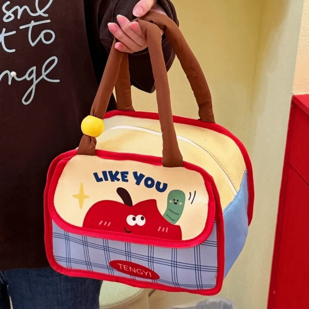 Portable Cartoon Insulated Lunch Bag Cold Insulation Large Capacity Picnic Bag Patchwork Design Reusable Insulated Tote Bag