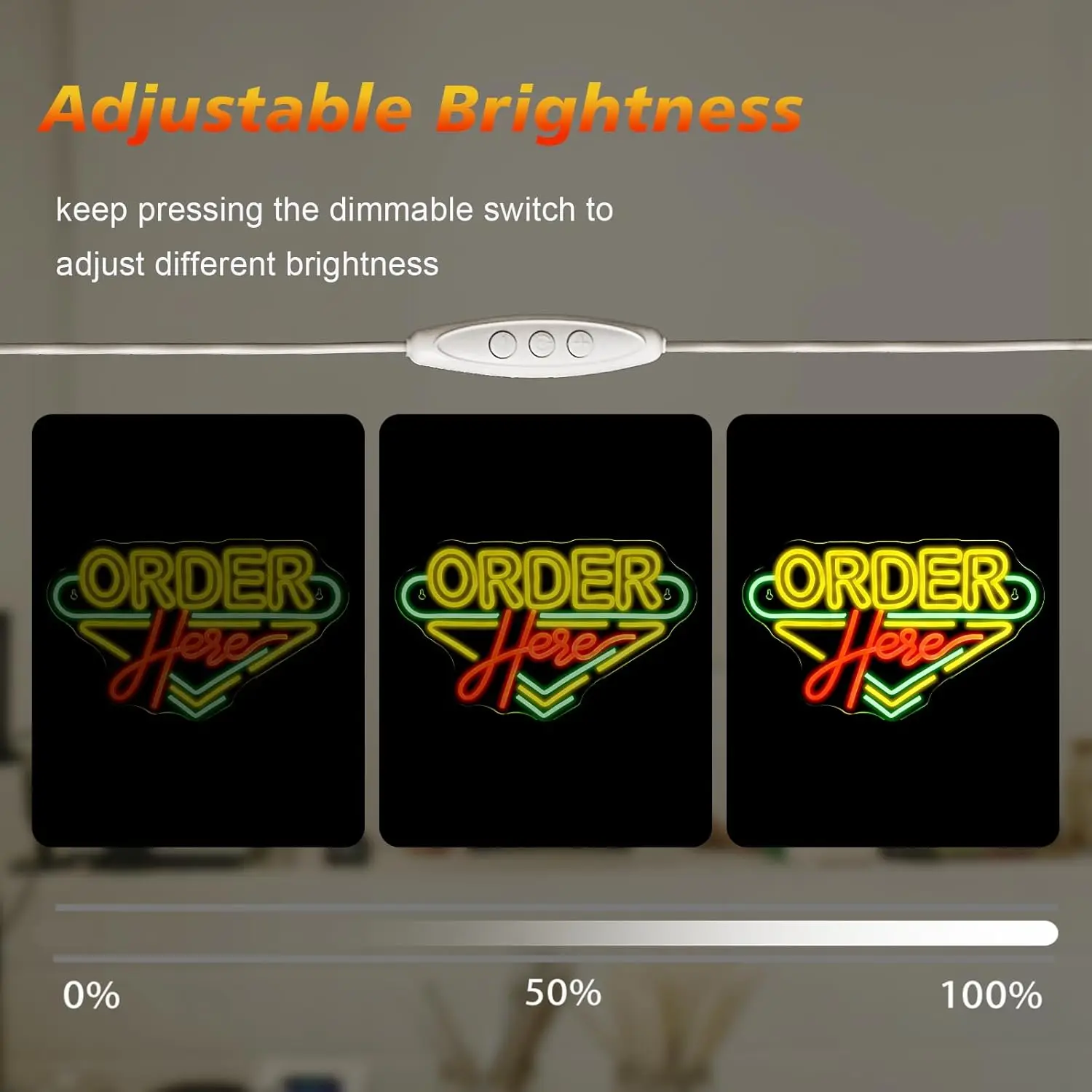 Order Here Neon Sign USB Dimmable Coffee Store Neon Lights Wall Decor for Restaurant Shop Bar Opening Checkstand Business