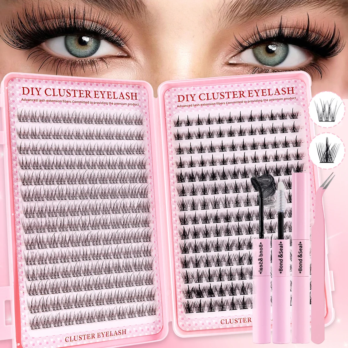 Zestaw 336 sztuk naturalnych rzęs - stylizacje kreskówkowe/anime/owieczki, paski do przedłużania, dla początkujących, z aplikatorem i pęsetą