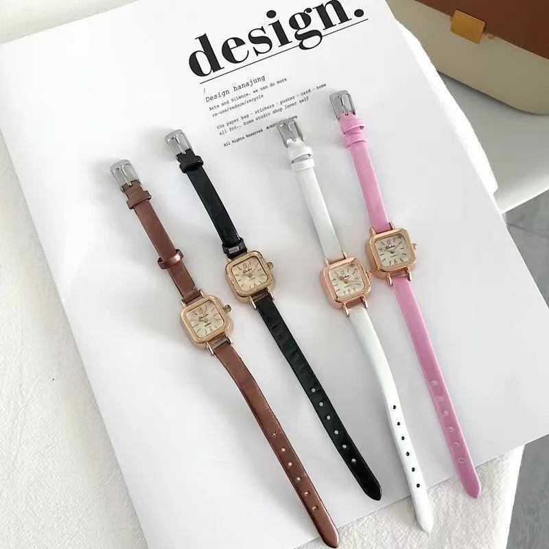 

Черные женские часы с маленьким квадратным циферблатом, тонкий кожаный ремешок, женские наручные часы, элегантные кварцевые женские часы, повседневные reloj mujer