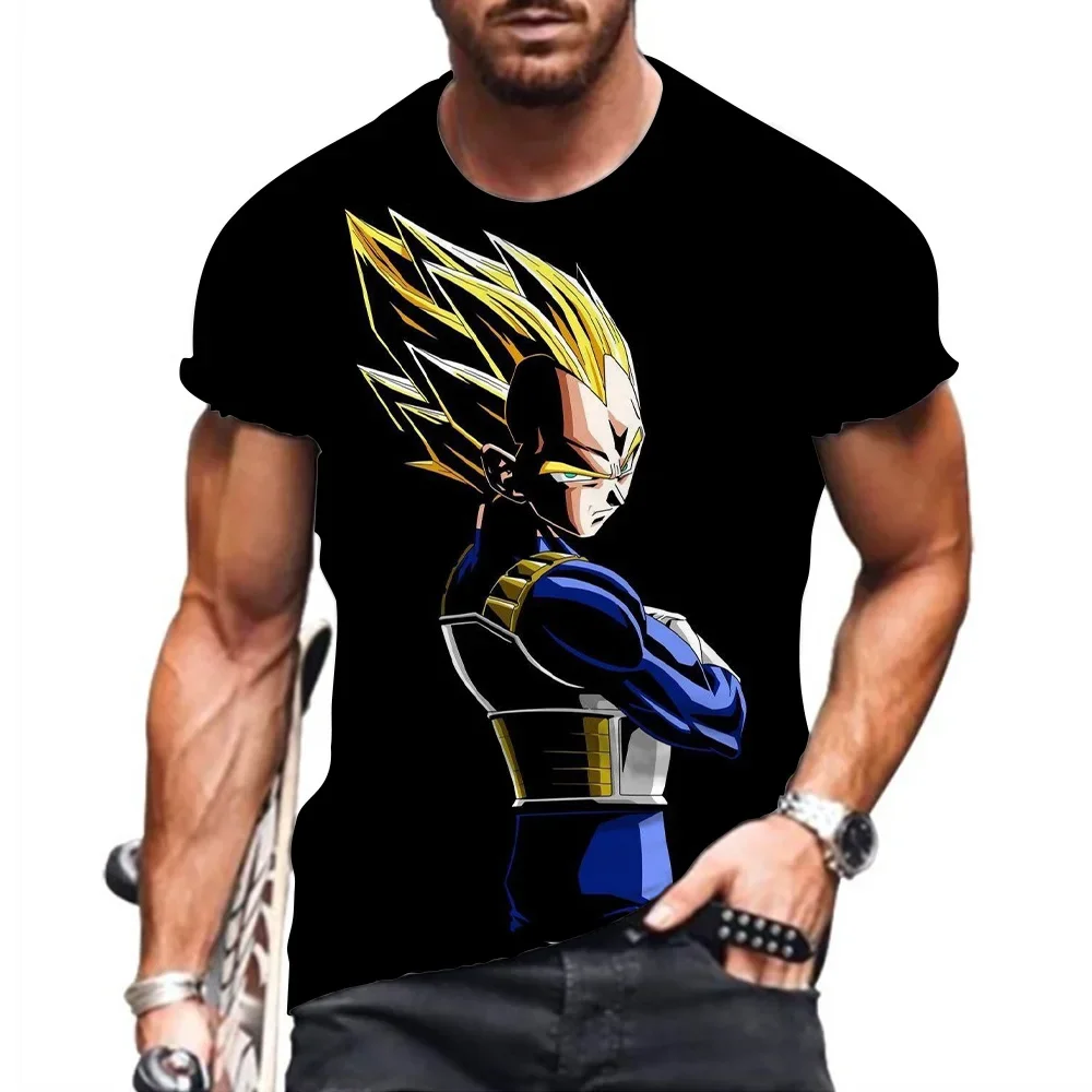 Men's  T-Shirt Vegeta Goku Dragon Ball Z Summer Trend Y2K Cool Aesthetic Clothing O-collar Oversized Saiyan Majin Buu Streetwear