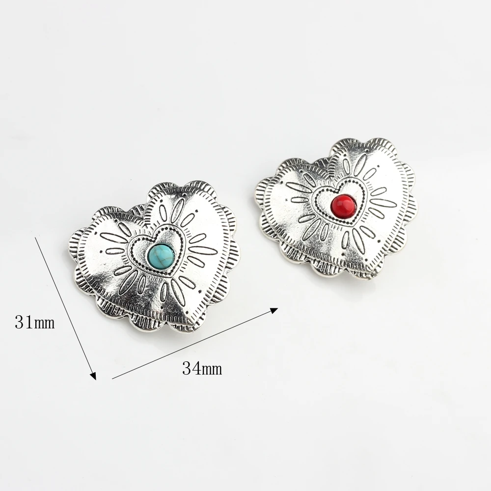 Retro Zinc Alloy Button Cute Heart Decorative Buttons Concho Charms Pendants 3pcs/lot For DIY Hair Jewelry Accessories