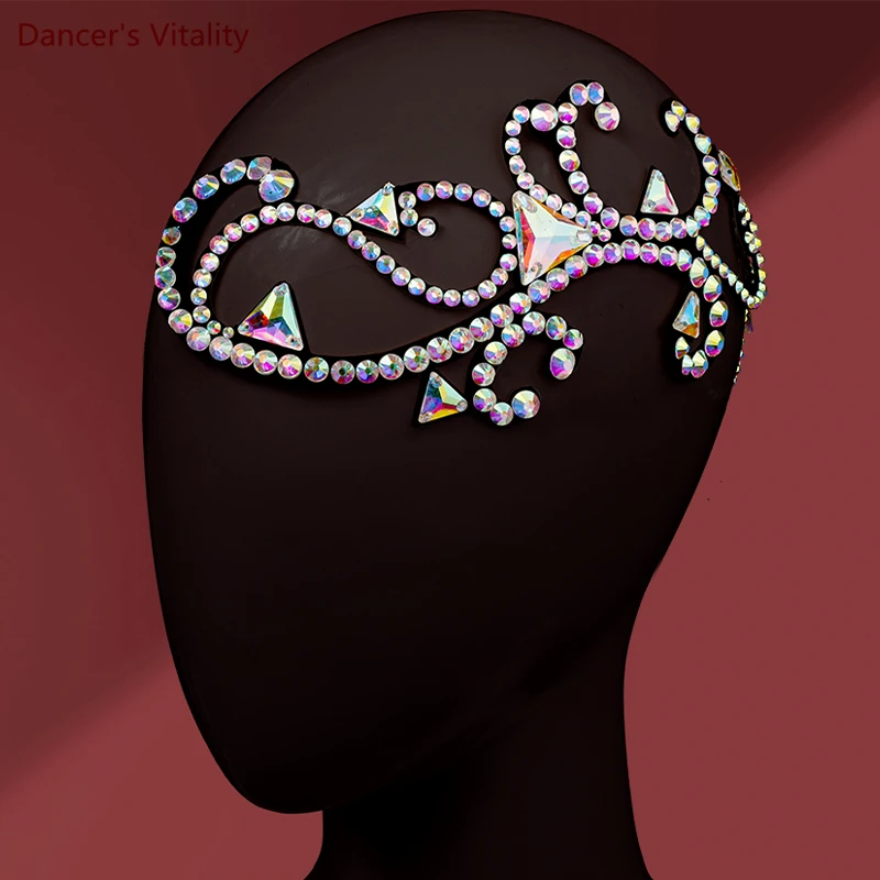 Tocado de rendimiento de danza del vientre, tocado de competencia estándar nacional moderno, accesorio de baile de taladro de palo de mano
