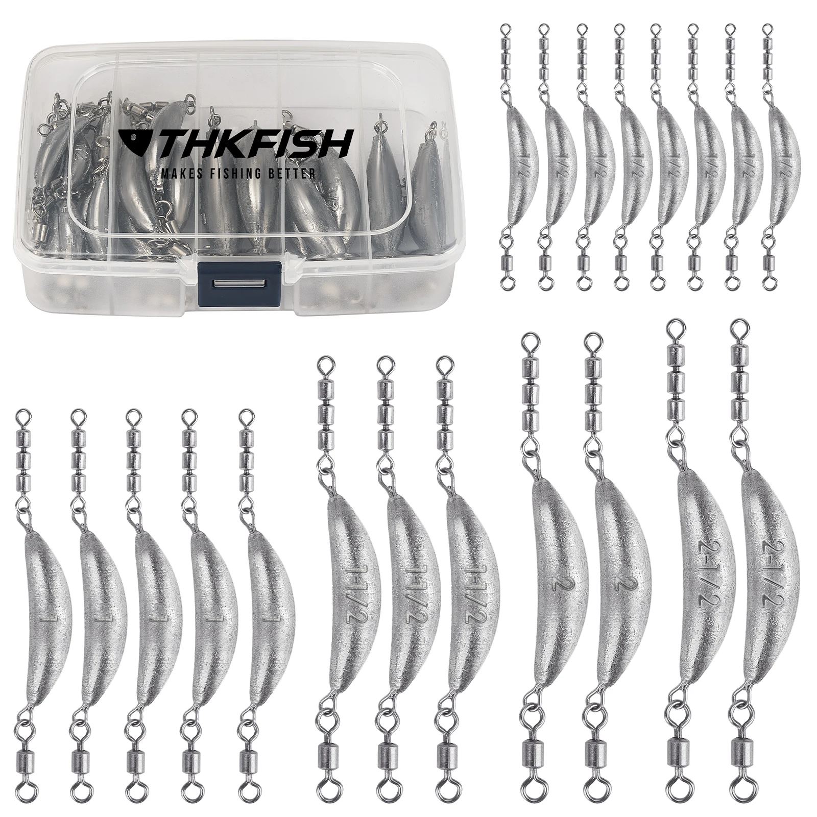 

Набор из 20 рыболовных грузил разных размеров с 3 роликовыми вертлюгами, 1/2-2 унции, для троллинга, для оснасток Каролина и Техас