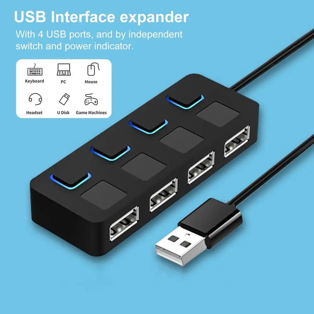 Usb Hub 4 Port 4-port Usb 2.0 Hub Expander with Power Adapter for Laptop Pc Multi Splitter for Windows Extend Hard Disk