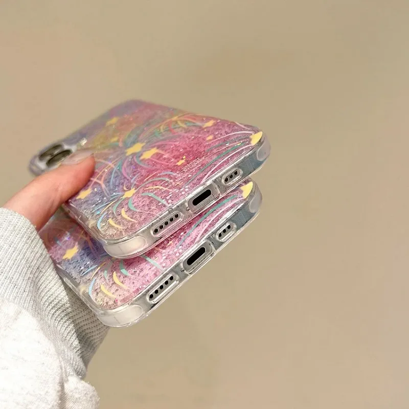 Dazzling Colorful Gold Foil Phone Case For Iphone 16 15 14 13 Pro Max 16Pro Fantasy Pattern Phone Case Creative 15Promax Cover