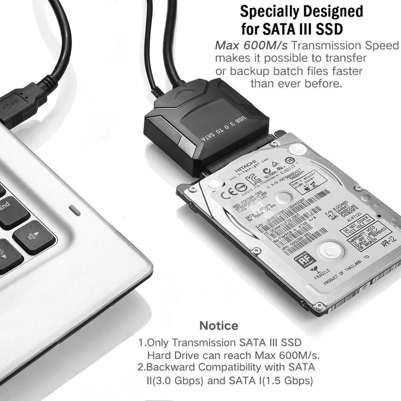 USB 3.0 to SATA Cable Adapter SATA III II I Hard Drive Disk Converter 2.5