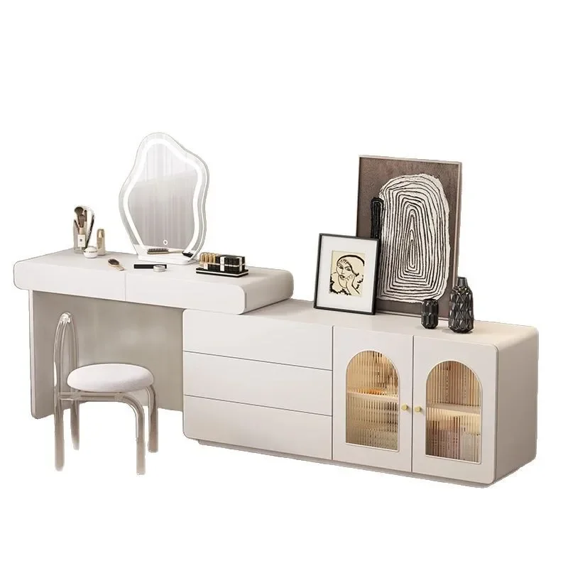 

Solid wood paint bedroom dresser cream wind bucket cabinet simple modern new makeup table integrated makeup table