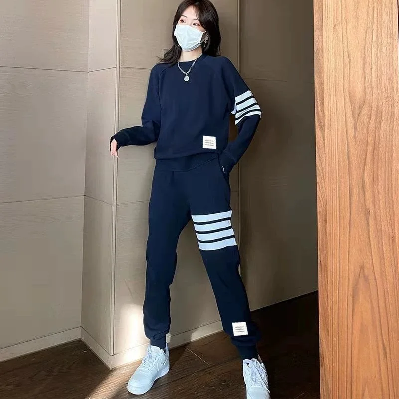 

Zhanhua Women's Sweatirt Set Casual Faionable Two-Piece Suit for Autumn Winter plus Size Korean Sle Long Sve round Ne