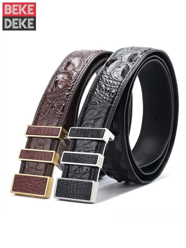 High Quality Men Crocodile Genuine Leather Belt Business Office Work Formal Waistband Classic Real Leather Black Brown Girdle