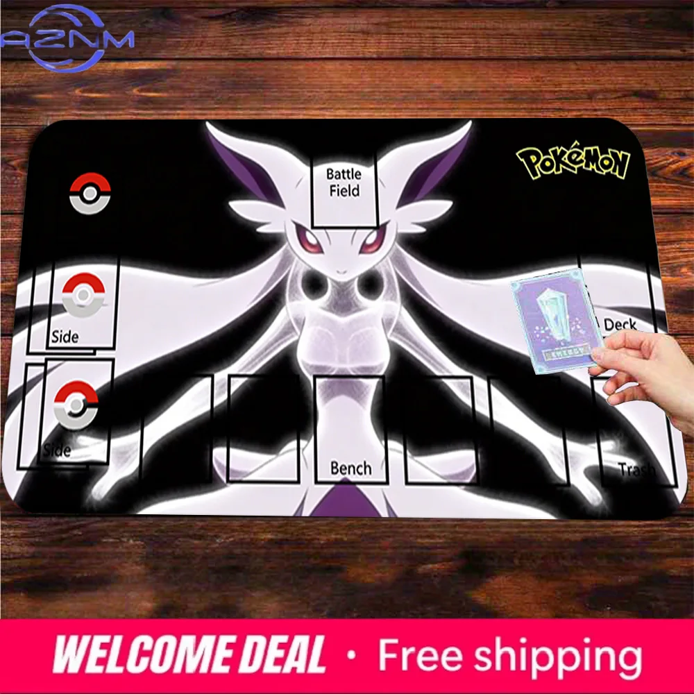 Tapete de Jogo Pokémon TCG Mega Mewtwo Y Grande Antiderrapante para Jogos de Cartas Colecionáveis