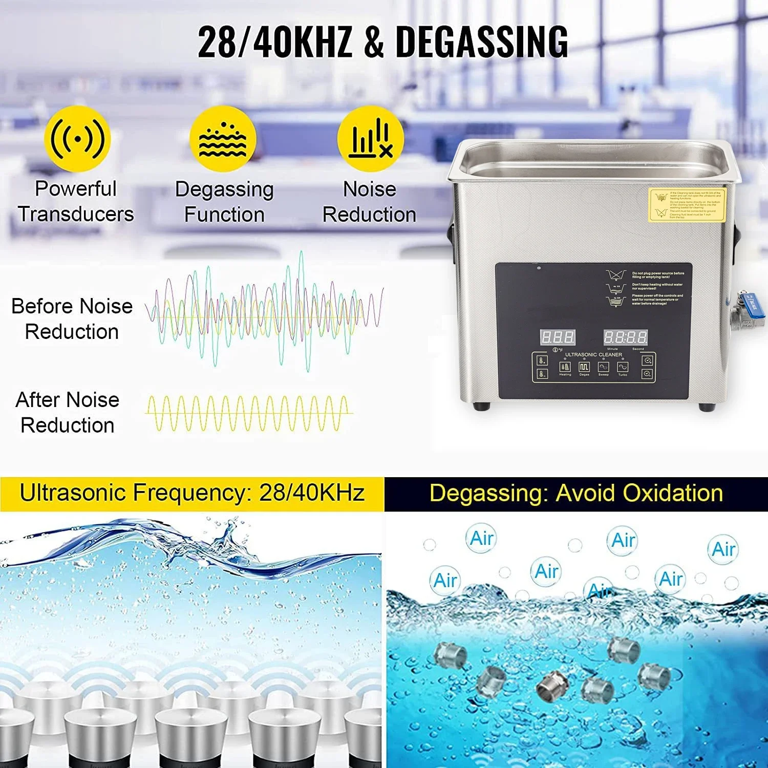 3/6/10/15/30L Dual Frequency 28/40KHz Ultrasonic Cleaner Digital Heating Ultrasound Cleaning Machine with Degassing Function