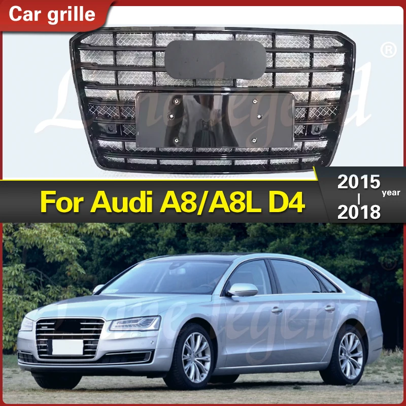 High quality Car Radiator Grills Racing Grille ABS Front Bumper Mask Mesh For Audi A8 A8L D4 2015-2018 Car Auto Accessories