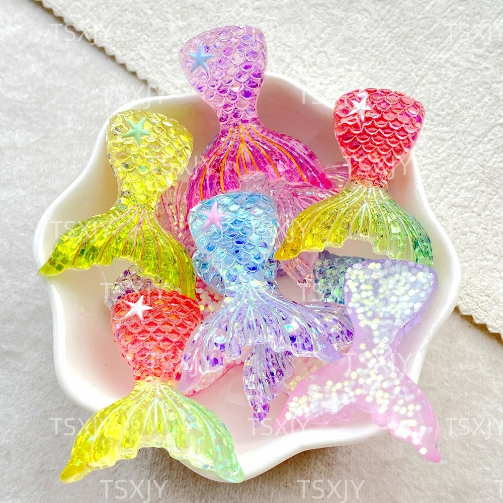 10Pcs New Cute Cartoon  Animal Fish Tail Series Flat Back Cabochon Ornament Jewelry Making Hairwear Bows Accessories
