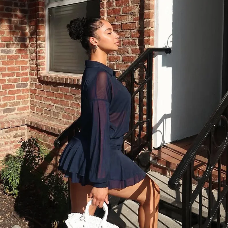 Robe à volants Sexy deux pièces jupe ensembles tenue de fête 2025 femmes Y2K Streetwear automne robe de soirée élégant 2 pièces ensembles femme tenue