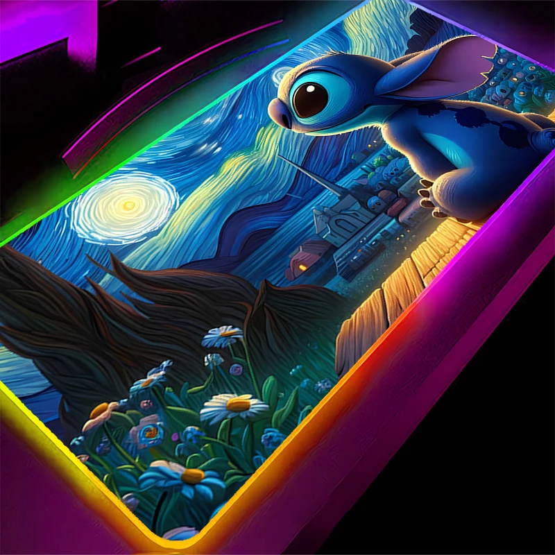 Alfombrilla de ratón RGB con retroiluminación Snoopy, borde de bloqueo XXL grande, accesorios para juegos de ordenador, alfombrilla LED para teclado, alfombrilla de escritorio